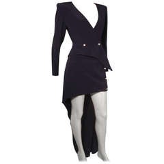 1990s Claude Montana Navy "Hi-Low" Skirt Suit