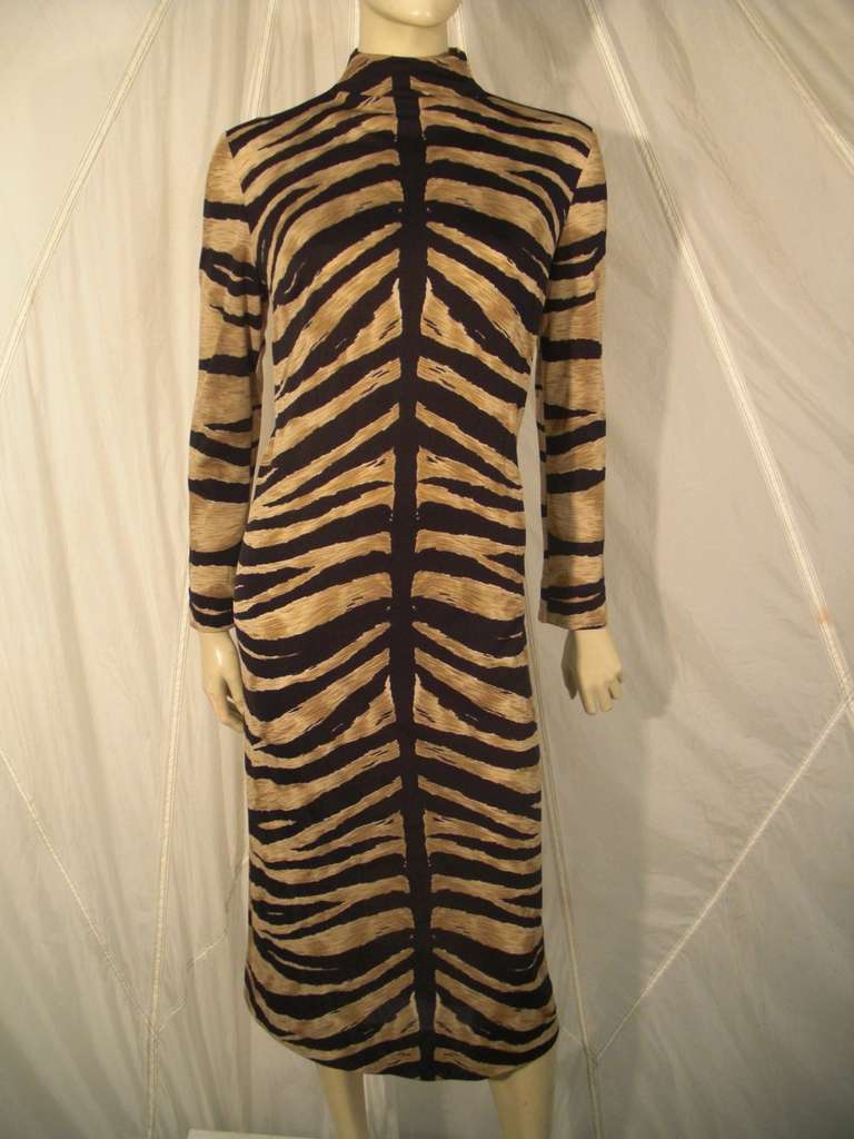 Black 1970s La Mendola Silk Jersey Tiger Print Dress