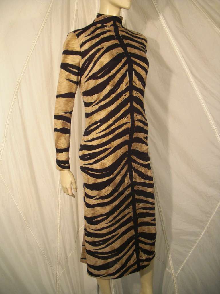 1970s La Mendola Silk Jersey Tiger Print Dress 1