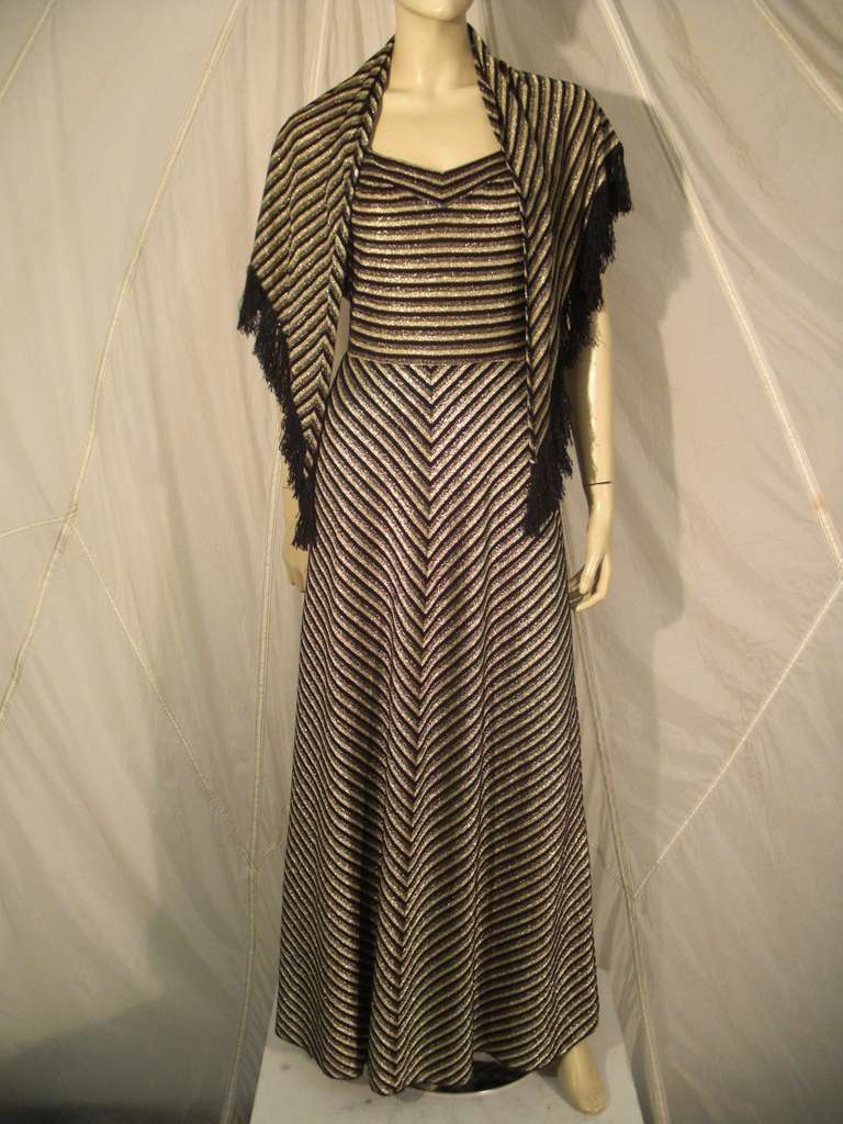 70s Gold and Black Disco Maxi in Chevron Pattern with Shawl 2