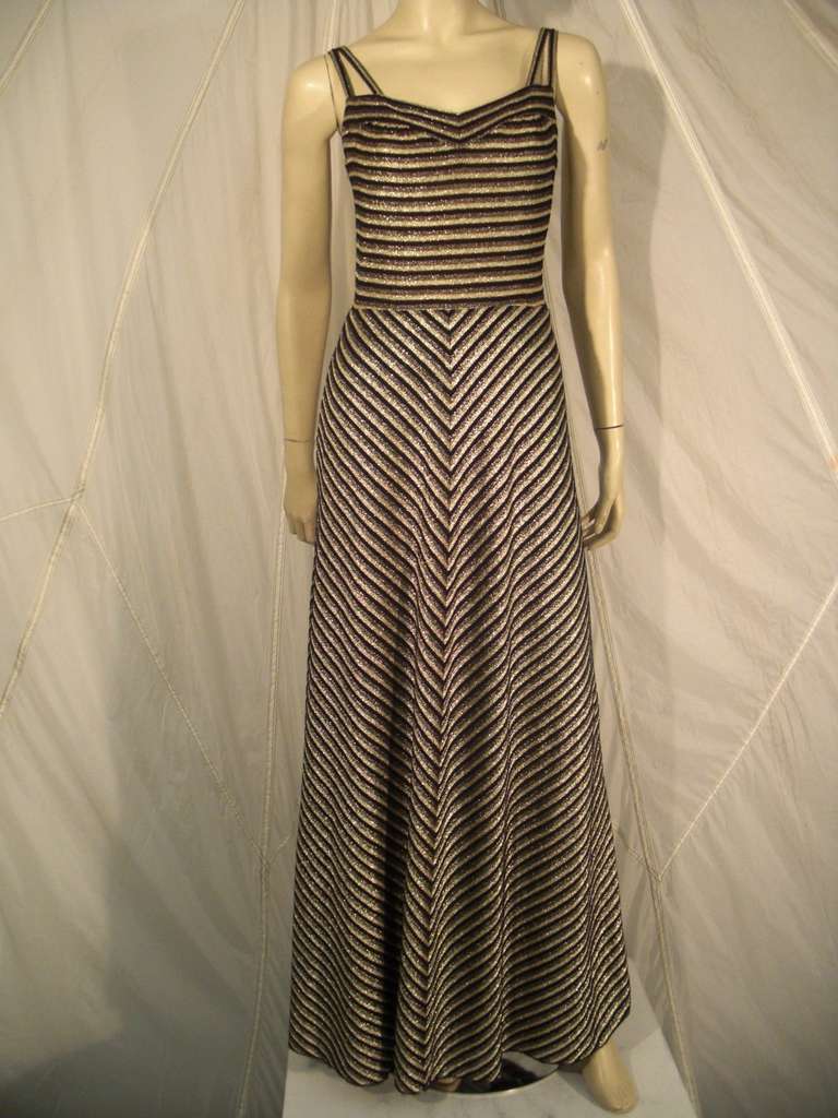 70s Gold and Black Disco Maxi in Chevron Pattern with Shawl 1