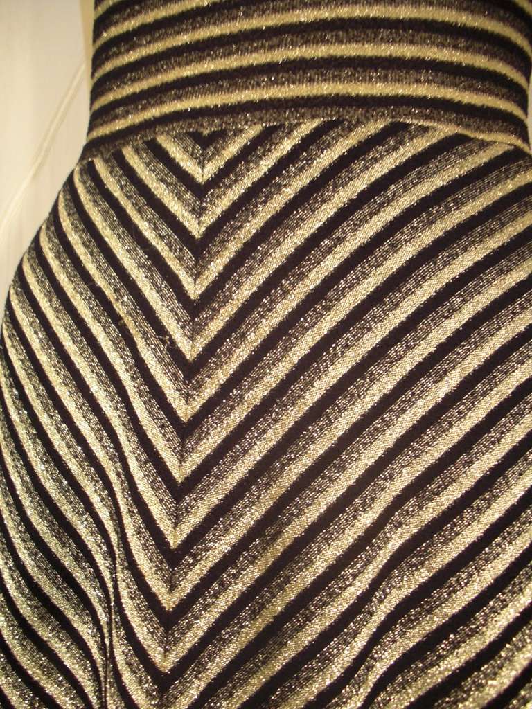 Women's 70s Gold and Black Disco Maxi in Chevron Pattern with Shawl