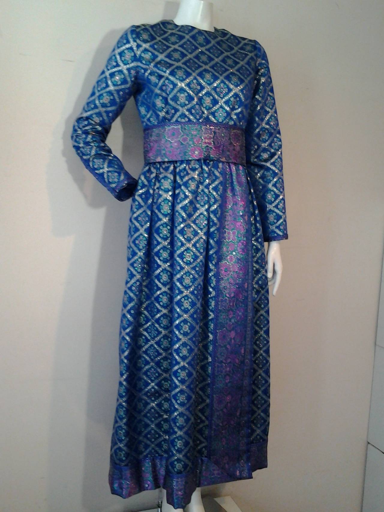 1960s Oscar de la Renta Metallic Brocade Gown w/ Obi-Inspired Sash 3