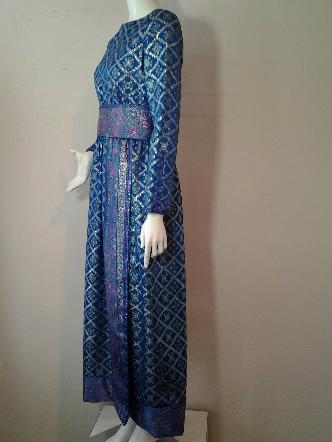 1960s Oscar de la Renta Metallic Brocade Gown w/ Obi-Inspired Sash 2