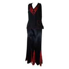 1930s Red and Black Silk "Shanghai" Style Pajama Set w/ Dragon Embroidery 9