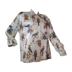 Retro 1980s Escada Silk Blouse w/ Gorgeous Falcon Print