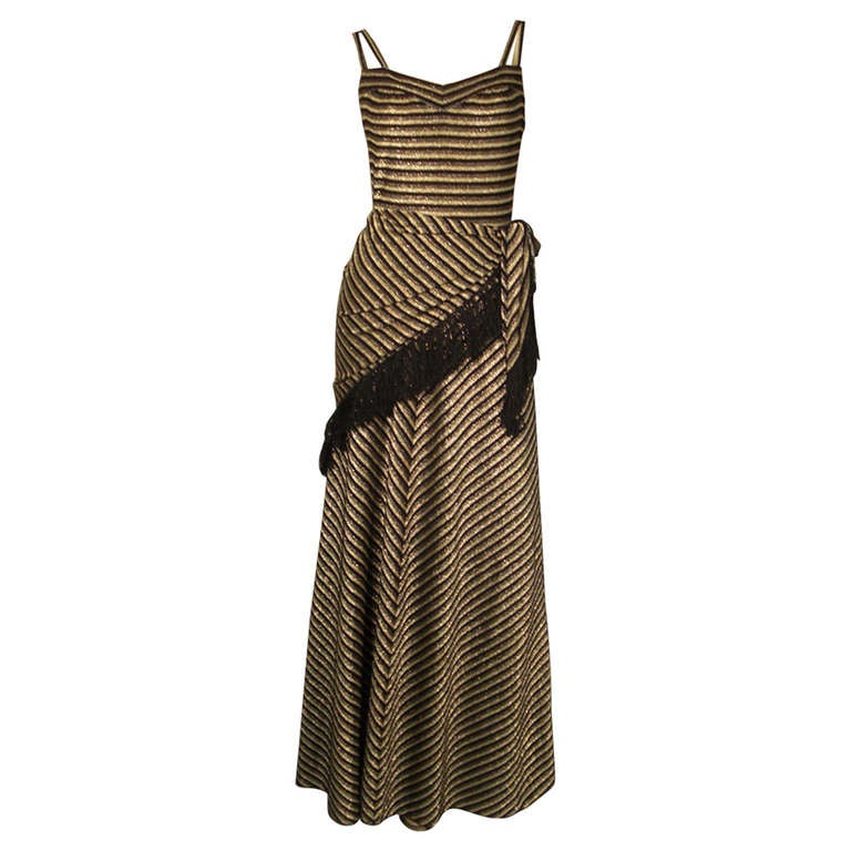 70s Gold and Black Disco Maxi in Chevron Pattern with Shawl