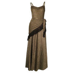 Vintage 70s Gold and Black Disco Maxi in Chevron Pattern with Shawl