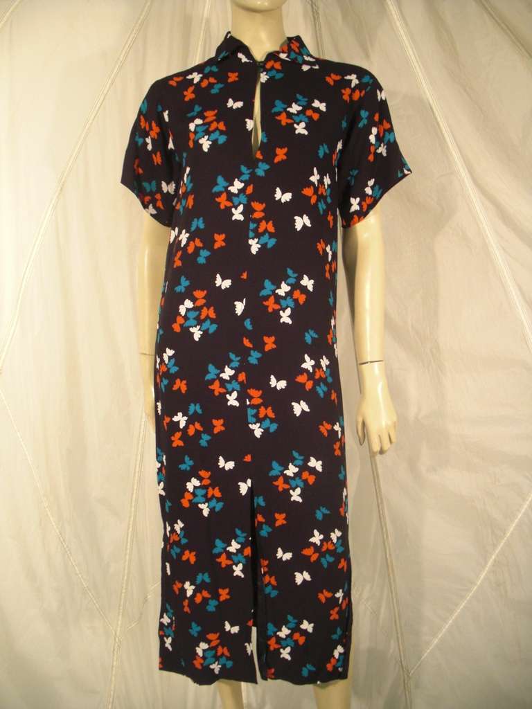 Saint Laurent Oriental Style Butterfly Print Dress and Matching Bag made of Horse Hair Weave 