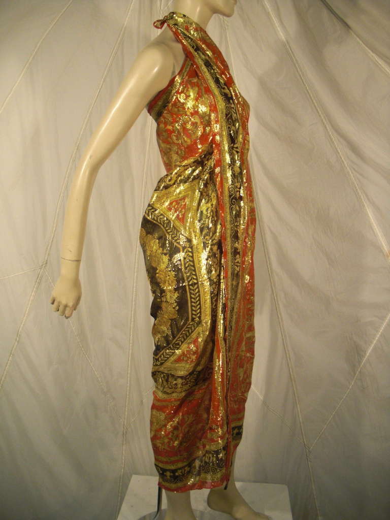 Large Silk Lame Baroque Style Scarf In Excellent Condition In Gresham, OR