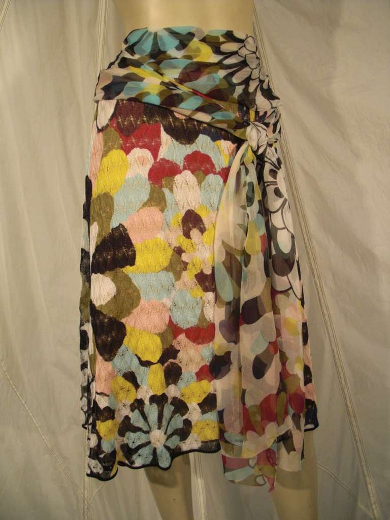 Missoni Jersey Knit Print Skirt with Silk Chiffon Tie In Excellent Condition In Gresham, OR