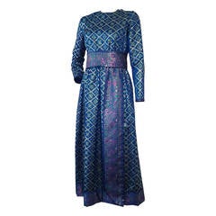 1960s Oscar de la Renta Metallic Brocade Gown w/ Obi-Inspired Sash