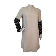 1960s Norman Norell Ivory Crepe Mini w/ Richly Embellished Sleeve