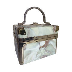 Vintage 1960s Marbleized Vinyl Box Bag with Chrome Hardware