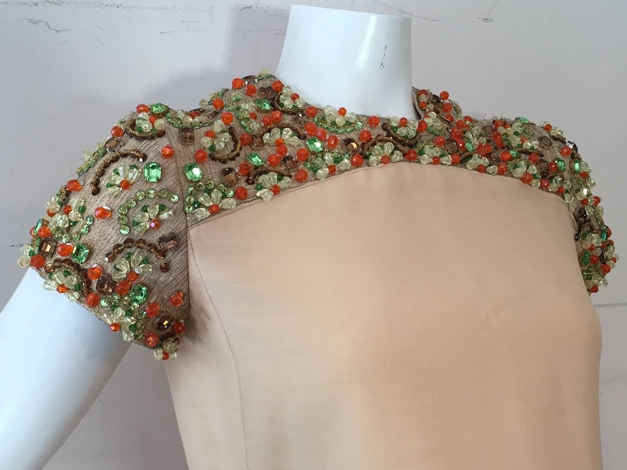 1960s Kiki Hart Silk and Linen Bejeweled Mini In Excellent Condition In Gresham, OR