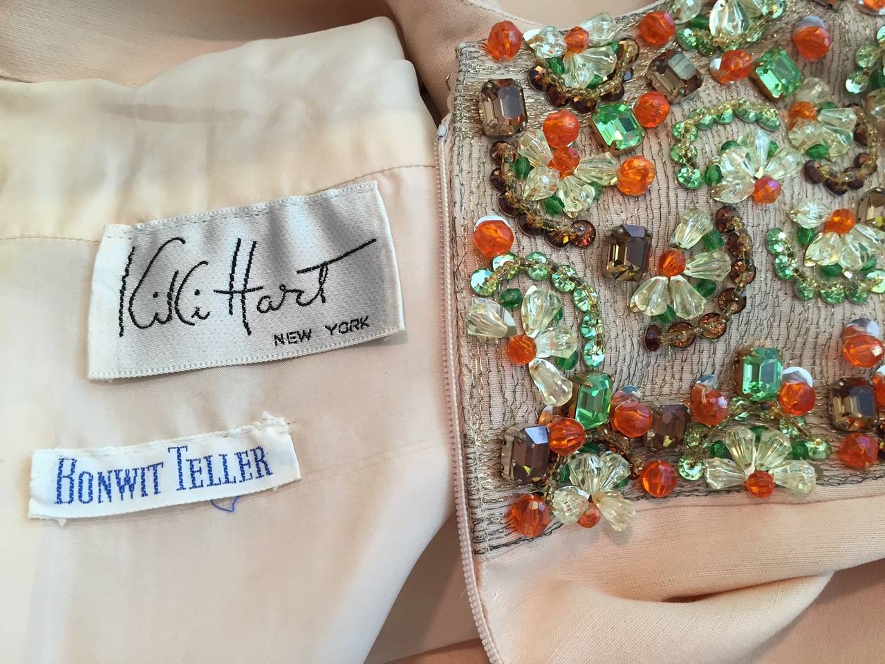 1960s Kiki Hart Silk and Linen Bejeweled Mini 2