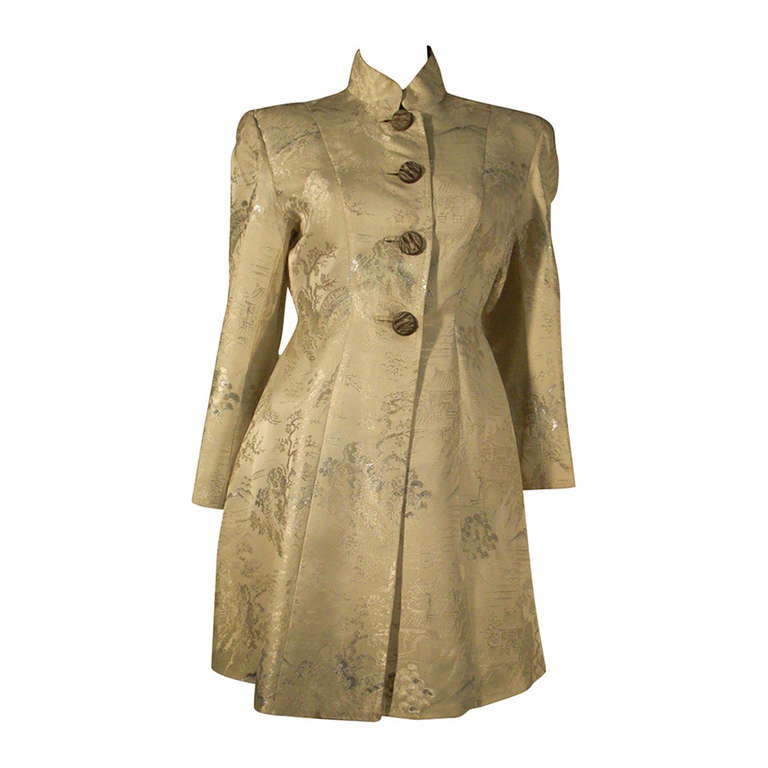 40s Japanese High Collar Ivory Silk Jacquard Evening Jacket at 1stdibs