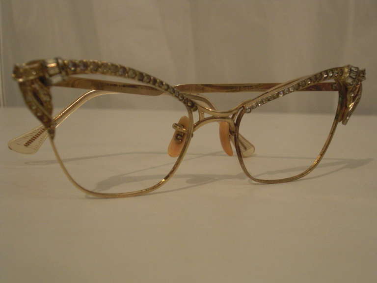 Spectacular 1950s 12K Gold Filled Rhinestone Cat Eye Frames 1