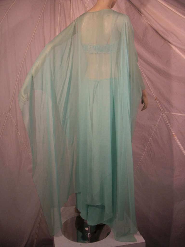 Galanos 70s Aqua Layered Harem Pant Ensemble and Lace Brassiere In Excellent Condition In Gresham, OR