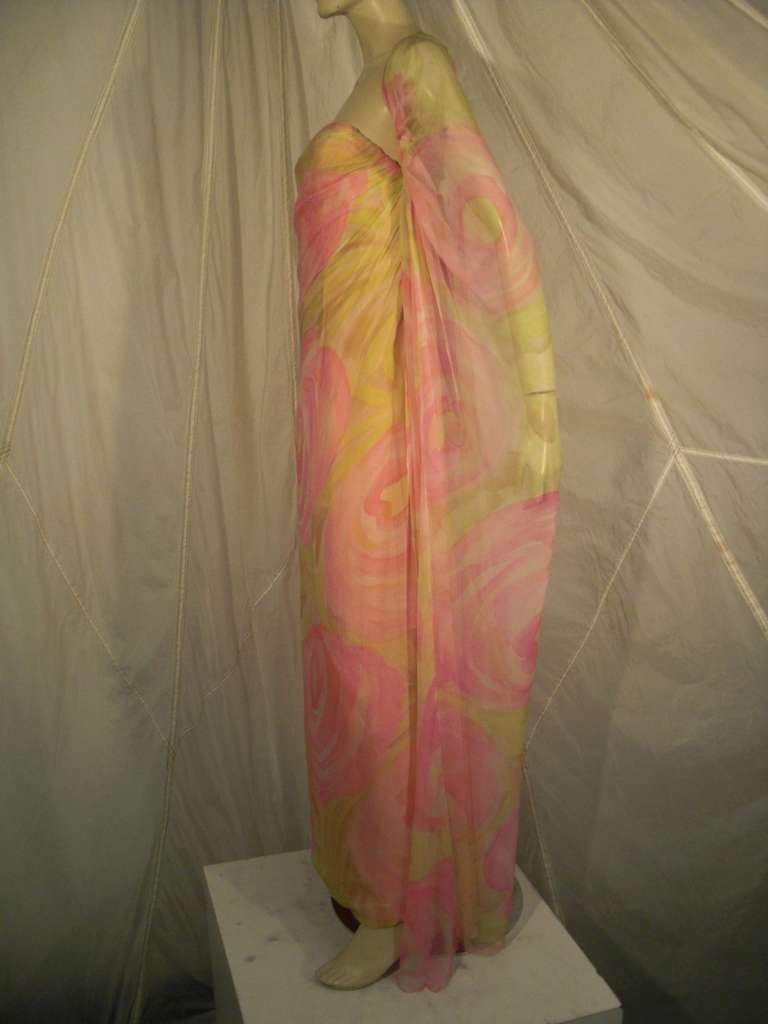 Brown Helena Barbieri 60s Hand Painted Silk Chiffon Goddess Gown