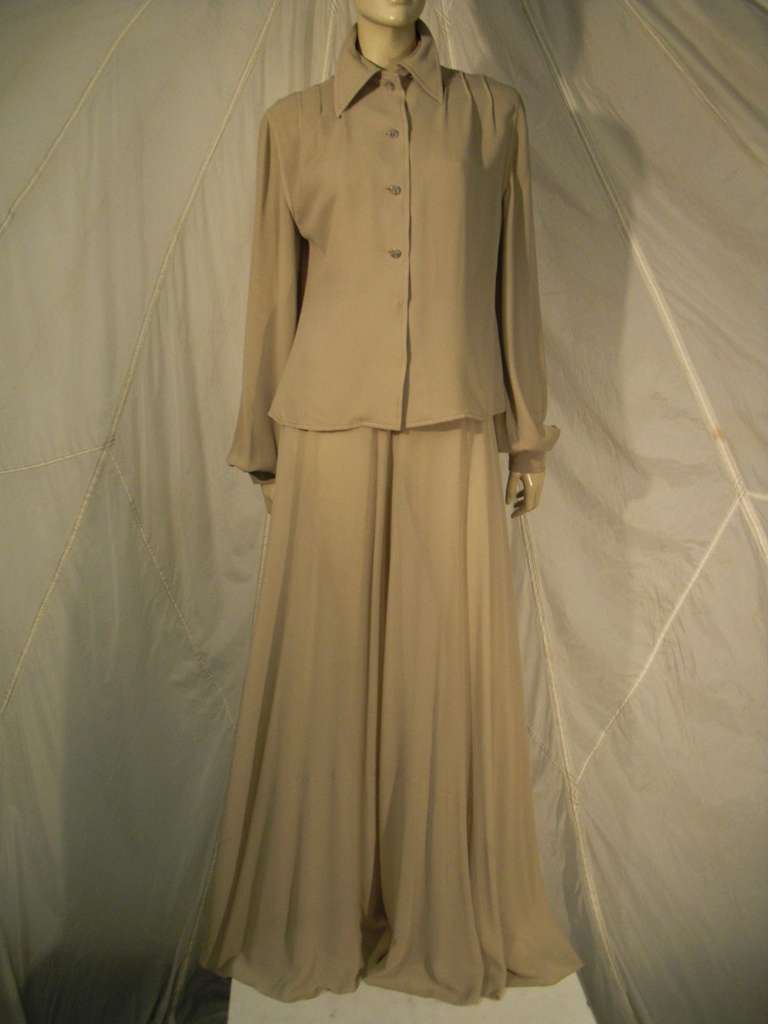Galanos 70s Putty Ensemble with Elephant Leg Pant In Excellent Condition In Gresham, OR