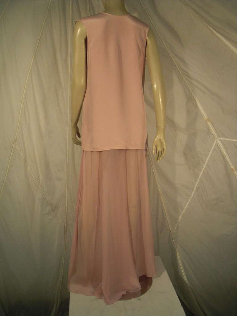 Galanos 70s Pink Tunic Ensemble with Chiffon Elephant Leg Pant In Excellent Condition In Gresham, OR