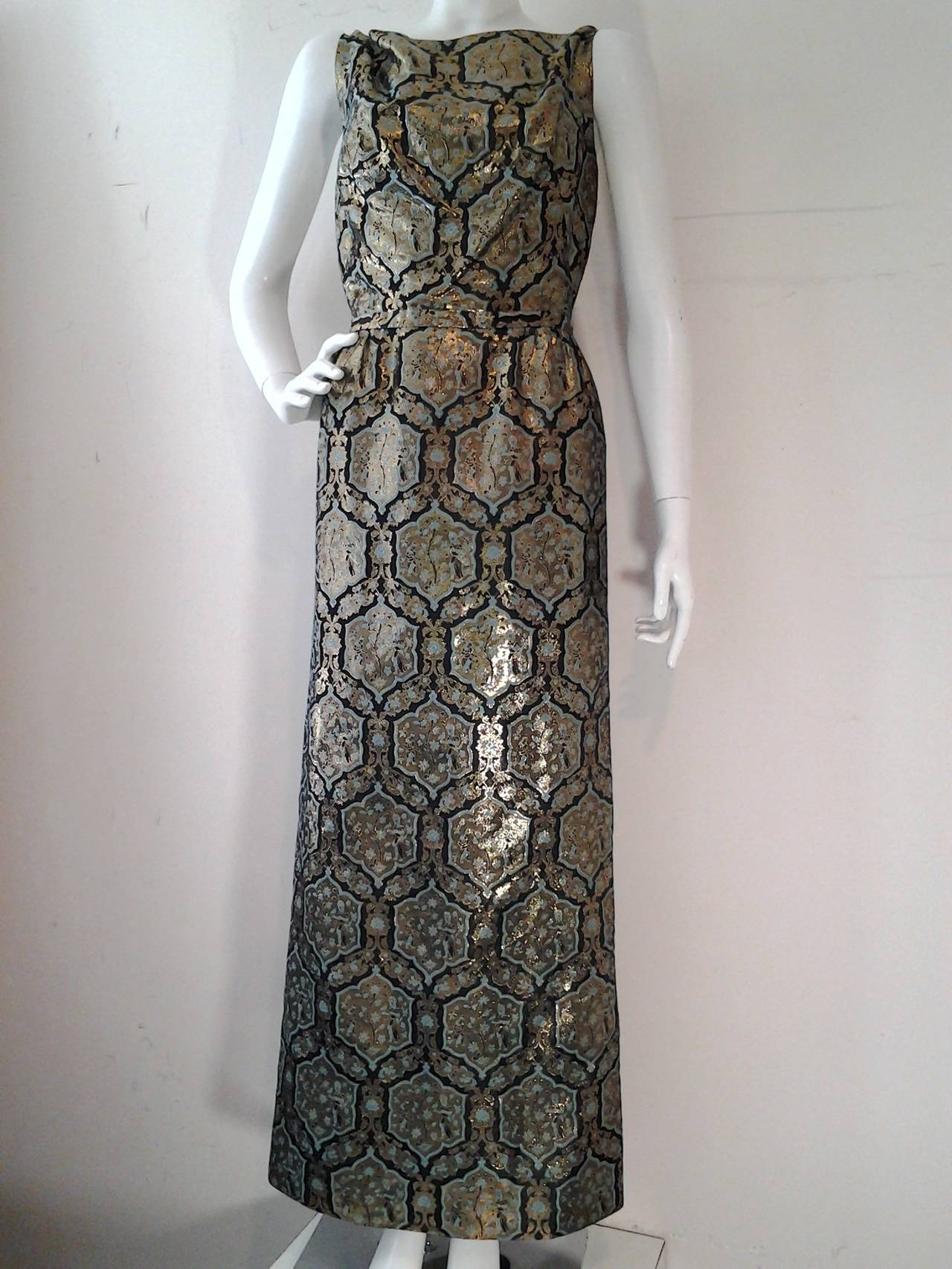 1960s Full-Length Lame Brocade Sheath Dress in 