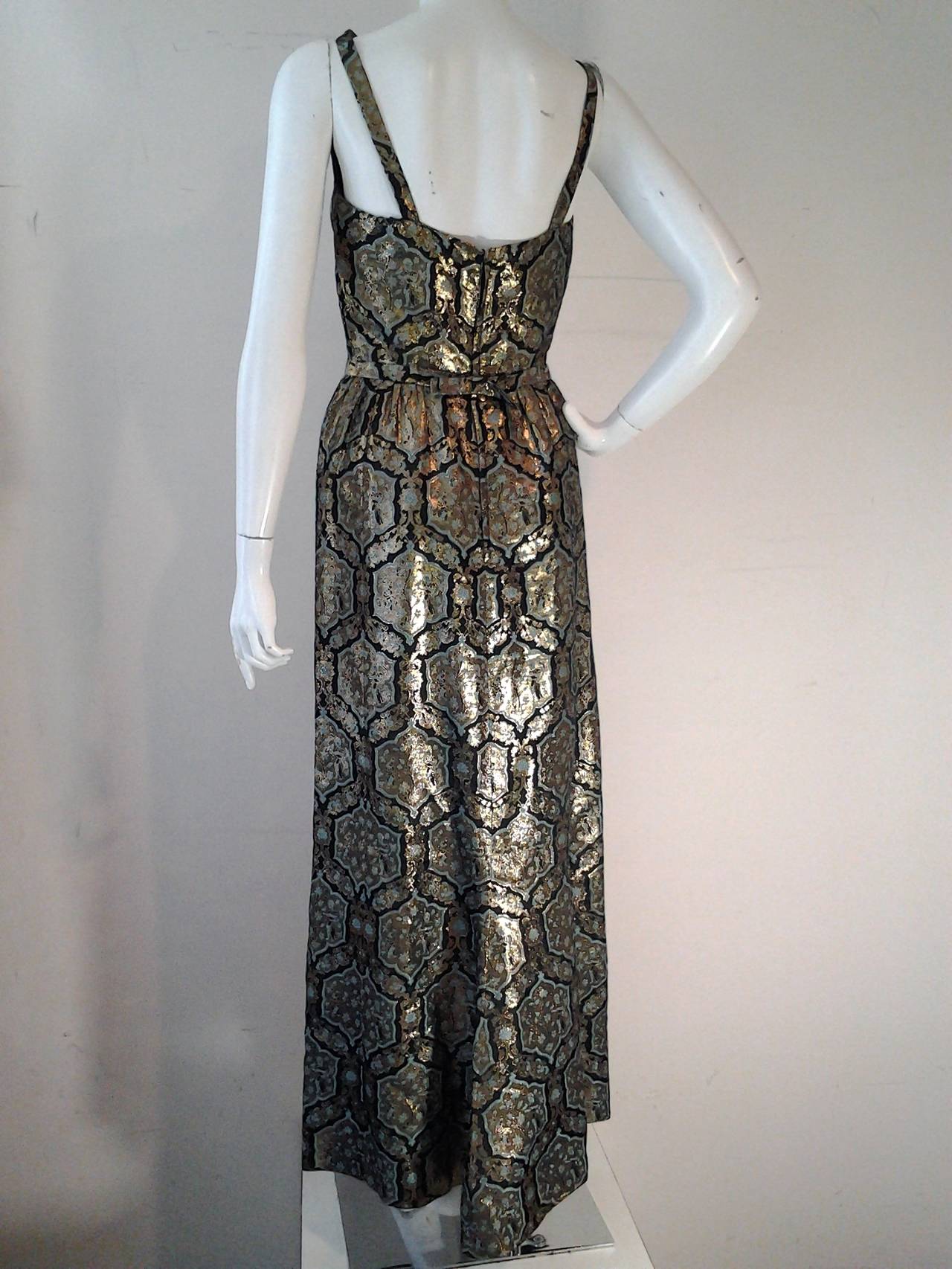Black 1960s Full-Length Lame Brocade Sheath Dress in 