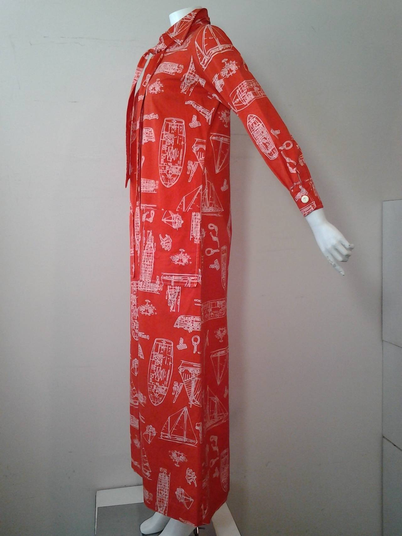 Maxi abito in cotone con stampa nautica hawaiana di Tori Richard del 1960 In condizioni ottime in vendita a Gresham, OR