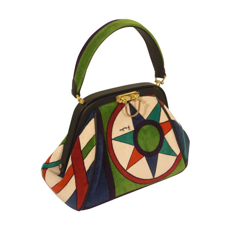 1960s Emilio Pucci Framed Velveteen Purse in Bold Pattern
