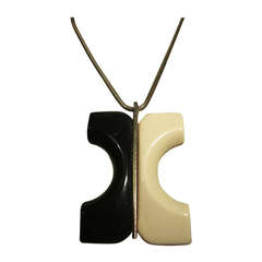 1960s Mod Resin Abstract Pendant w/ Chain in Black and White