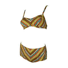 1960s Chevron Striped 2-Piece Cotton Bikini 4