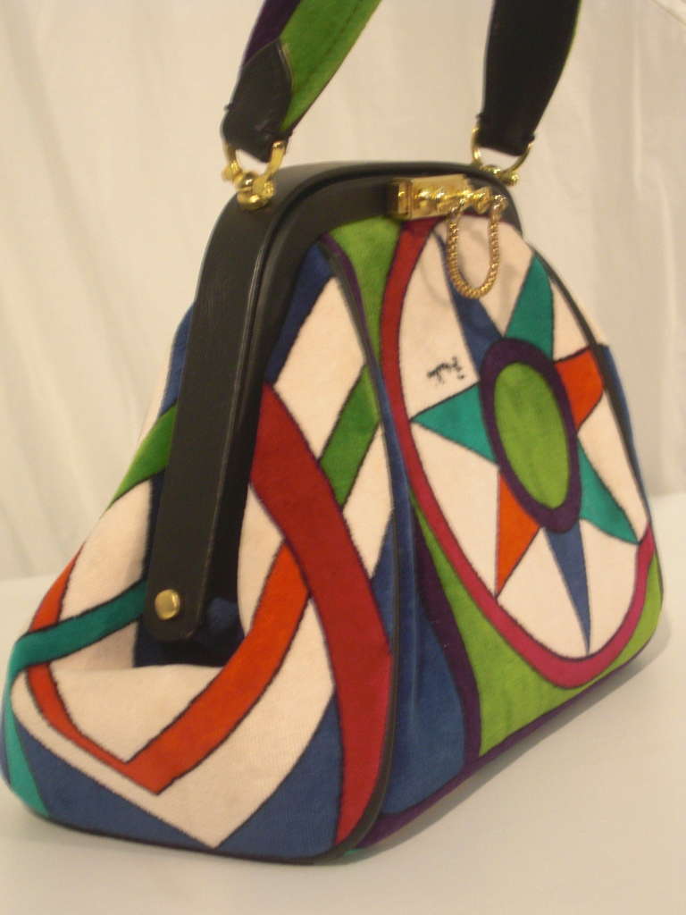 1960s Emilio Pucci Framed Velveteen Purse in Bold Pattern 3