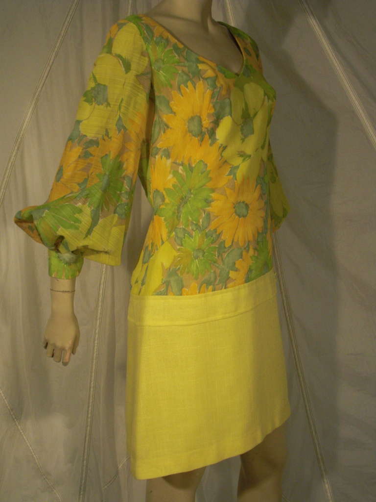 1960s Lilli Diamond Floral Cocktail Dress w/ Dropped Waist In Excellent Condition In Gresham, OR