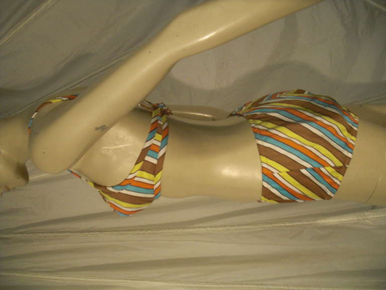 Women's 1960s Chevron Striped 2-Piece Cotton Bikini