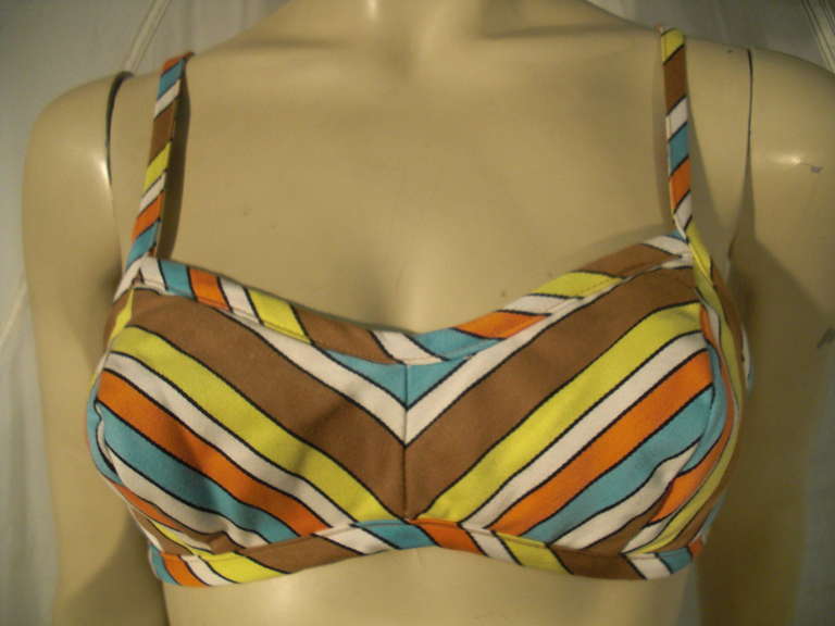 1960s Chevron Striped 2-Piece Cotton Bikini 1