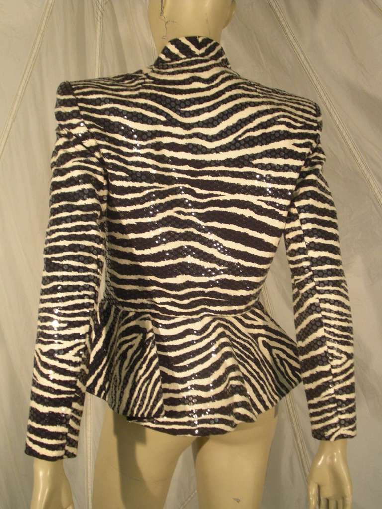 Women's 1980s Travilla Sequined Zebra Print Peplum Evening Jacket