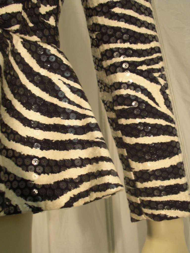 1980s Travilla Sequined Zebra Print Peplum Evening Jacket 2