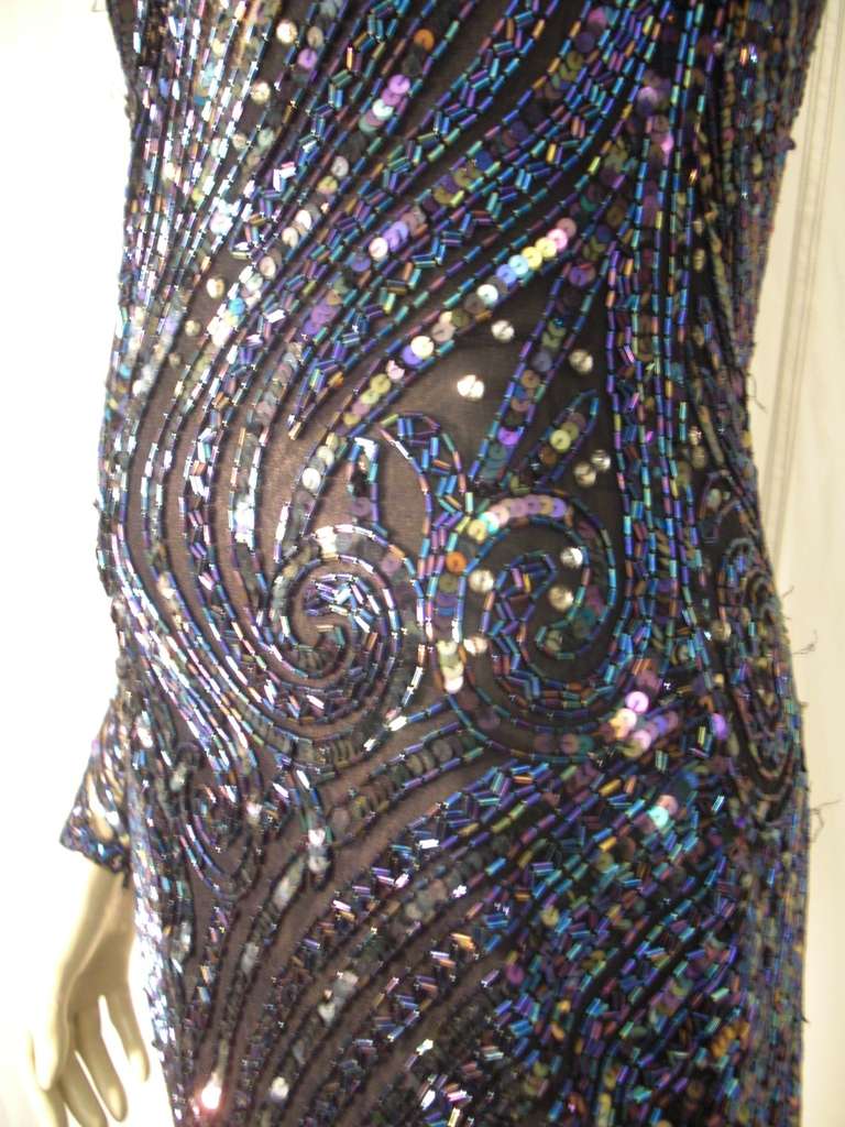 1970s Bob Mackie Oil Slick Sequined and Beaded Gown on Net 2