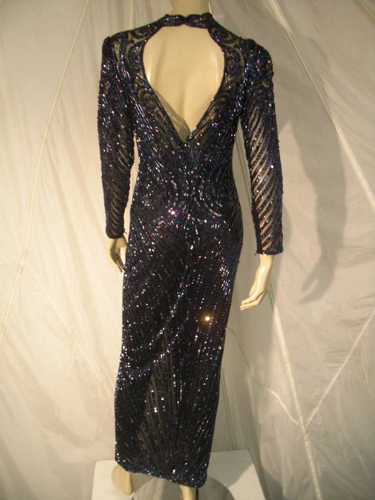 1970s Bob Mackie Oil Slick Sequined and Beaded Gown on Net 4