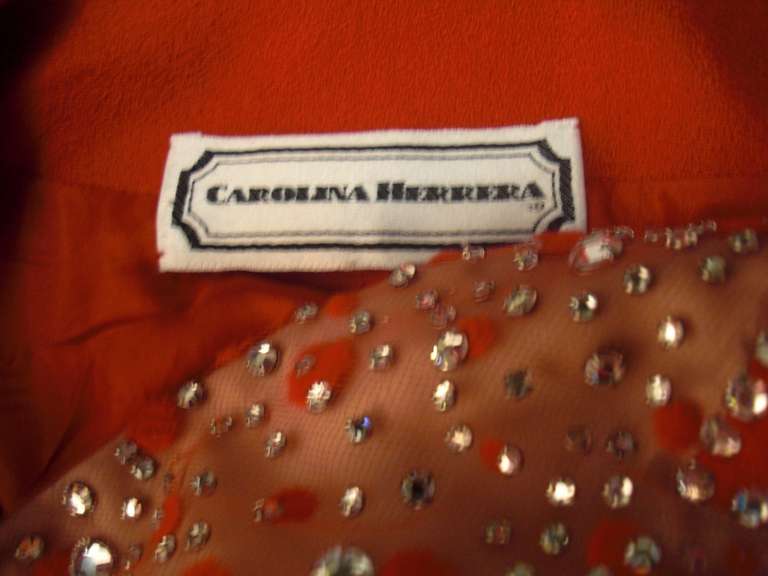 1980s Carolina Herrera Red Wool And Rhinestone Studded Mesh Suit 6