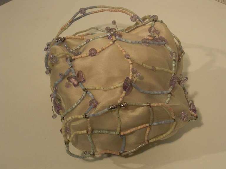 Contemporary Bottega Veneta Silk Organza and Beaded Cage Evening Bag In Excellent Condition In Gresham, OR