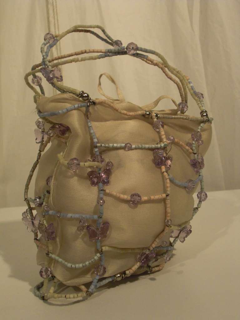 Contemporary Bottega Veneta Silk Organza and Beaded Cage Evening Bag 2