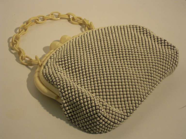 Brown 1950s Whiting and Davis Summer Celluloid  and Metal Mesh Hand Bag