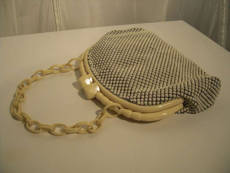 1950s Whiting and Davis Summer Celluloid  and Metal Mesh Hand Bag In Excellent Condition In Gresham, OR