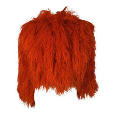 Retro 1970s Lavish Ostrich Feather Cropped Chubby in Vivid Red