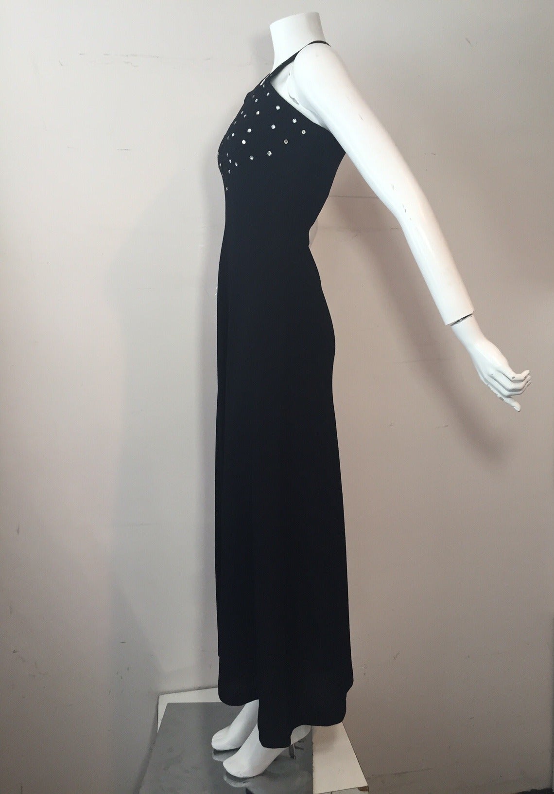 1970s Mr. Boots Black Knit and Mesh Maxi with Rhinestone Bodice In Excellent Condition In Gresham, OR