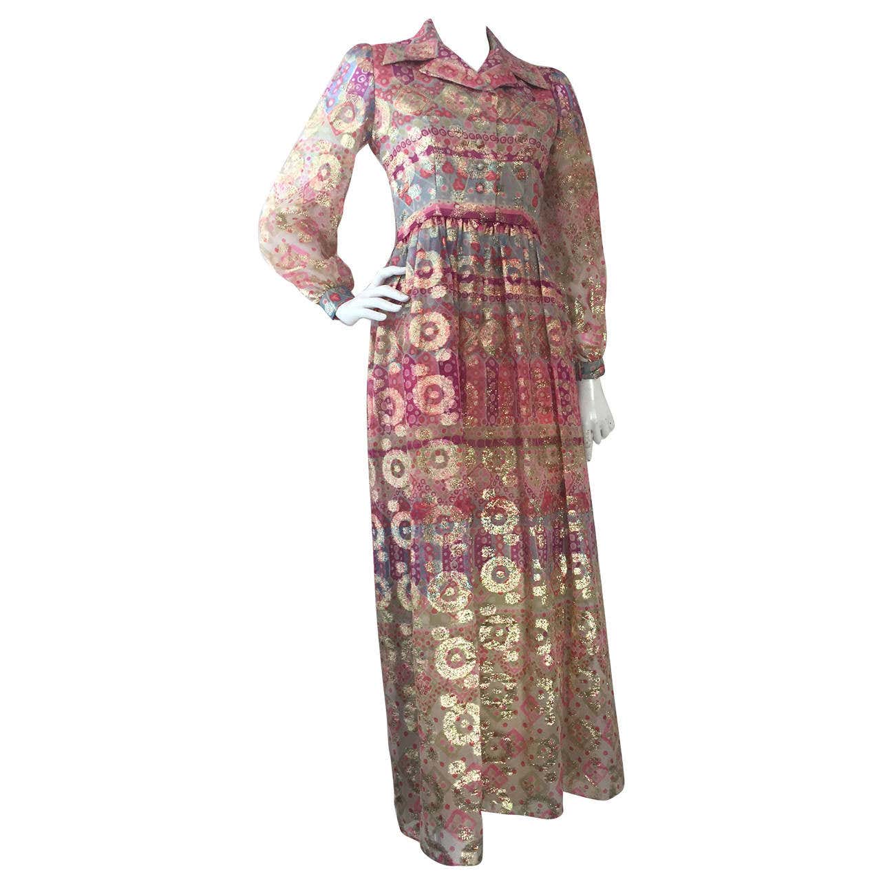 1960s Oscar de La Renta Lame Chiffon Hostess Gown For Sale at 1stDibs ...