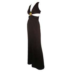 1990's Thierry Mugler Couture Black Silk Gown with Midriff Cut-outs
