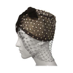 1950s Custom Made Hat w/ Rhinestone Veil -- Made For Yma Sumac